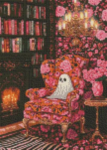 Eiazuiks Halloween Stamping Cross Stitch Kit, Halloween Counting Cross Stitch Kit for Adult Beginners, Full Line DIY Stitching Kit for Home Decor Cross Stitch Patterns Ghost 12x16 inches - color: Ghost Pink