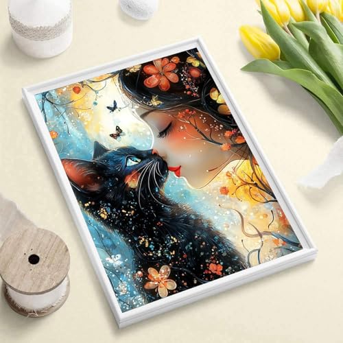 Diamond Art Kits for Adults, Black Cat Diamond Art Painting Kits for Adults | Black Cat Stress Relief Full Round Drill Heartfelt DIY Gift Strong Adhesive Wall Decor HD Canvas 11.8x15.7in 30x40cm - color: Cat 2