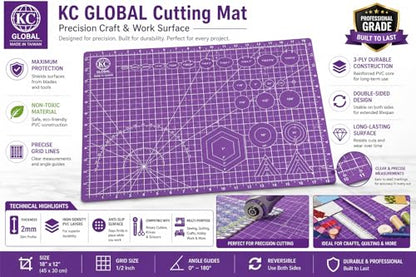 KC GLOBAL A3 (19"x13") Professional Grade Self-Healing Cutting Mat (Purple) - Odor-Free, Double-Sided, Eco-Friendly, Non-Slip, Premium Desk mat for DIY, Crafting, Model Building,and Art Projects - size: 19"L x 13"W