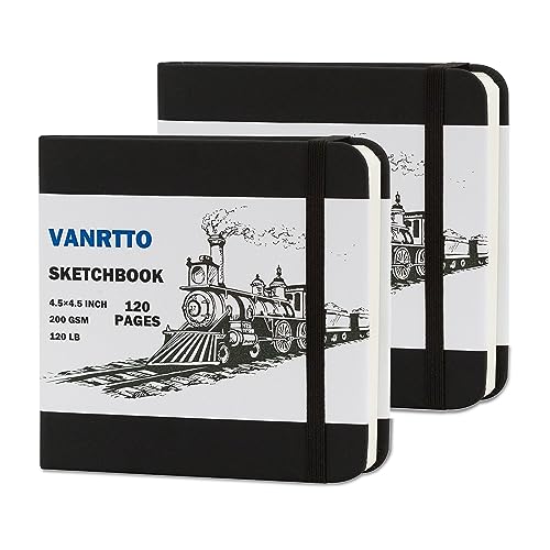 Vanrtto Sketch Book, Square Mixed Media Sketchbook 4.5x4.5 in 2 Pack | Hardcover Square Sketch Book 120LB/200GSM Drawing Paper, 240 Pages/120 Sheets Sketch Pad for Adults, Mixed Media Sketchbook - size: 4.5x4.5 INCH 2 PACK