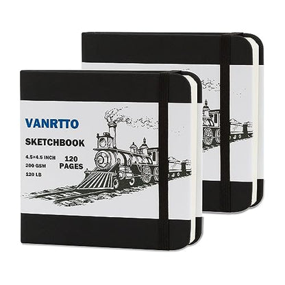 Vanrtto Sketch Book, Square Mixed Media Sketchbook 4.5x4.5 in 2 Pack | Hardcover Square Sketch Book 120LB/200GSM Drawing Paper, 240 Pages/120 Sheets Sketch Pad for Adults, Mixed Media Sketchbook - size: 4.5x4.5 INCH 2 PACK