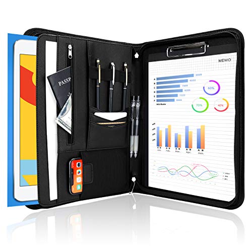 ProCase Portfolio Business Padfolio Folder with Zipper -Black | Conference Meeting Executive File Legal Document Organizer with Pockets Letter Size A5 Writing Pad Notepad Padfolio - color: Black
