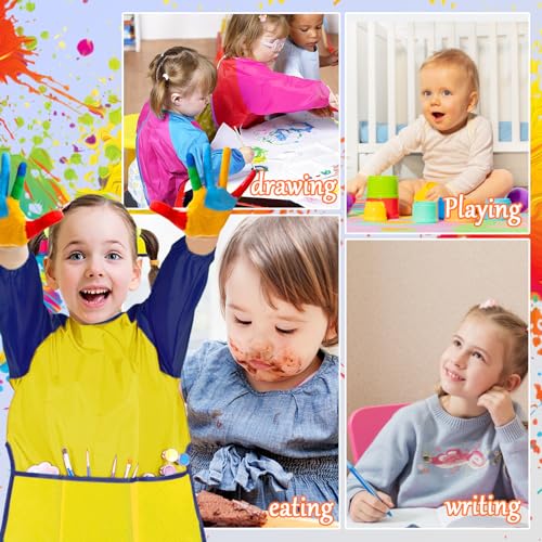 Zkptops Kid Art Smocks Waterproof Kids Painting Aprons Toddler Art Smock Kids Paint Smock with Long Sleeve 3 Roomy Pockets for Age 3-7 Years(Yellow) - color: Y 1 Pack Yellow