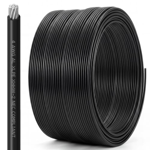 Relaxweex 125Ft 4 AWG XHHW-2 Aluminum Building Wire - UL Listed 600V 75A 90°C Stranded Cable for Residential, Commercial and Industrial Power Distribution Systems - size: 125Ft