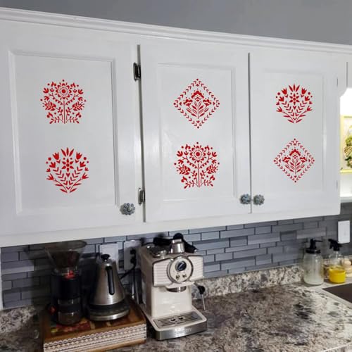 Talavera Stencil Mexican Tile Stencils for Painting 6" | Mexican Floral Stencils Folk Tile Stencil for Painting on Furniture Stairs Wood Fabric DIY Crafts Decor - style: Tile 30P/6IN