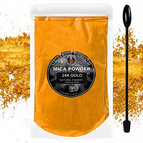 24K Gold Mica Powder Epoxy Resin, 100g/3.5oz Sealed Bag – TECHAROOZ Color Pigment for Lip Gloss, Soap Colorant for Soap Making, Gold Powder for Kintsugi Pottery, Metallic Epoxy & Much More - color: 24K Gold