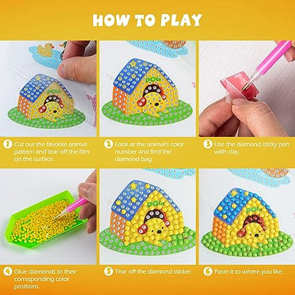 Labeol Diamond Art Kits for Kids Boys and Girls Ages 6-8-10-12 Easy to DIY Creative Diamond Art Sticker Craft by Numbers Kits for Kids and Adult Beginners (Farm) - style: Farm