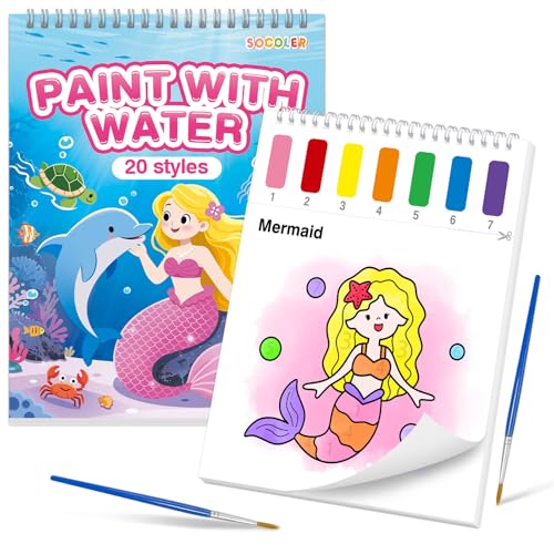 SOCOLER Paint with Water Coloring Books for Kids & Toddlers, Sea World | Mess Free Watercolor Painting Set, Water Color Painting Book,Craft Art Kit, Boys & Girls Birthday Gift, Travel Activity Toy - style: Sea World
