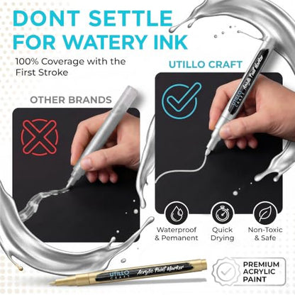 Utillo Craft Gold and Silver Paint Pens (8-Pack), 0.7mm Extra Fine Markers - color: Gold+Silver