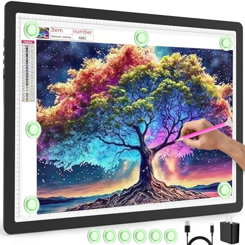 Phylosal Rechargeable A2 LED Light Pad 25.2''x18.4'', Magnetic Large Tracing Light Box for Drawing, Diamond Art Light Board with Side Button, 3-Color Modes Light Table for Diamond Painting, Sketching - color: Black, size: A2 (NO Stand)