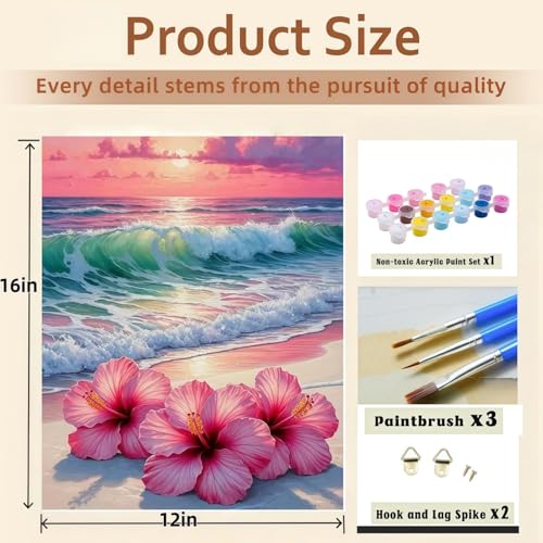 BYGFHLYW Beach Flower Paint by Numbers Kit for Adults Beginners 12x16In - color: PB469-1