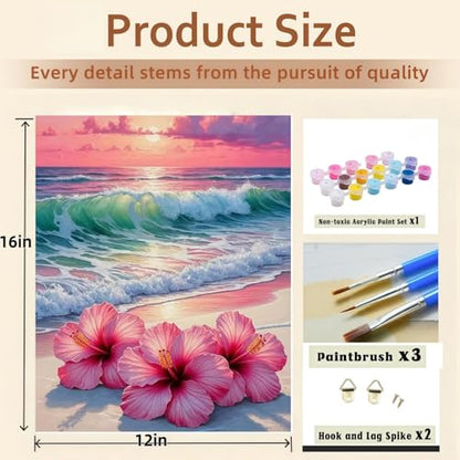 BYGFHLYW Beach Flower Paint by Numbers Kit for Adults Beginners 12x16In - color: PB469-1