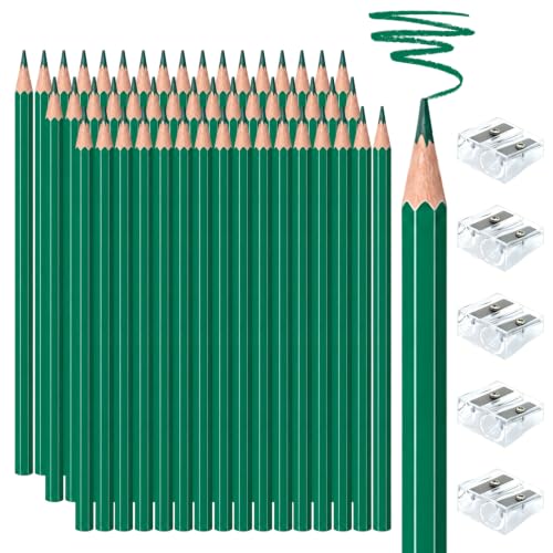 50 PCS Green Colored Pencils, Pre-sharpened Professional Wooden Art Pencils Set for Artists Painting | Premium Drawing Sketching Supplies - color: green