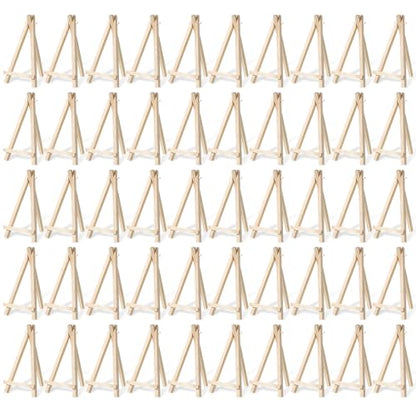 50 Pack 6 Inch Mini Wooden Display Easel, Natural Wood Tabletop Easel Stand for Painting, Small Artist Easel for Canvas Photos Cards Crafts