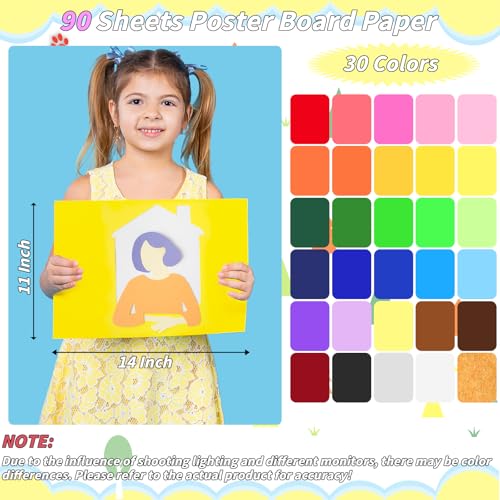 90 Pcs 11 x 14in Colored Poster Board 30 Assorted Color Posterboard Paper Bulk 250 GSM Thickness Cardstock Blank Smart Vision Board for School Drawing Craft Projects DIY Display Supplies - color: 30 colors, size: 11 x 14 in-90 sheets