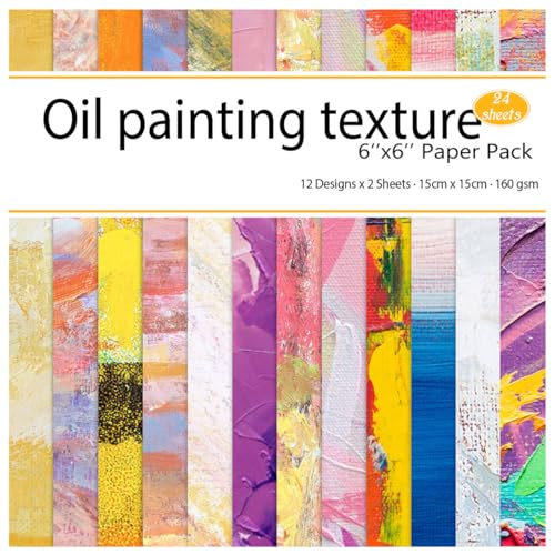 Scrapbook Paper, 24 Sheets 6"×6" 160gsm Single-Sided Patterned Cardstock - color: 24 sheets-oil painting