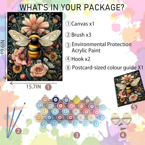 Arttoplus Bee Paint by Numbers Kit for Adults Beginner 16x20 inch - color: MT22034-US