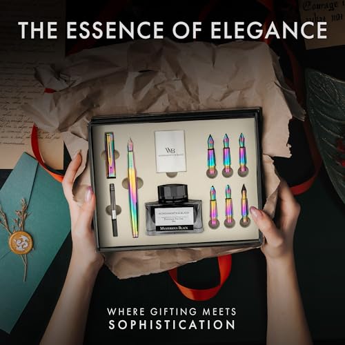 Wordsworth & Black Luxury Calligraphy Pen Set for Writing, 6 Nibs, Rainbow | Fountain Ink Bottle, Cartridges & Refill Converter, Refillable, Rainbow,High End Gift for Men & Women, Journaling & Lettering - color: Rainbow