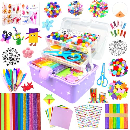 3000 Arts and Crafts Supplies for Kids Craft Kit Craft Box with Pipe Cleaners Arts and Crafts for Kids Age 4-6, 6-8, 8-12 DIY School Supplies Materials Set Toys Gifts for Girls Boys Toddlers, Purple - color: purple