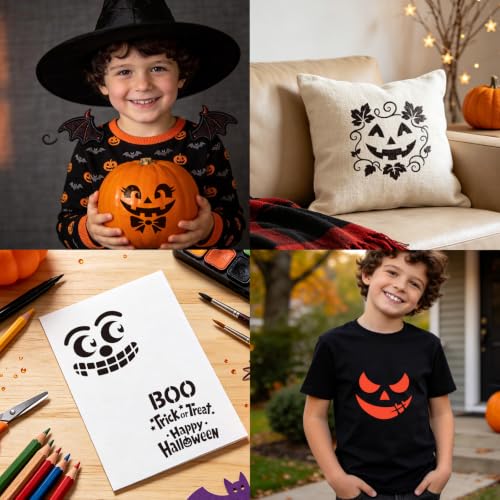40 PCS Halloween Painting Stencils, 6 Inch Plastic Reusable Pumpkin Faces Painting Stencil, Jack - O'-Lantern Painting Templates for DIY Pumpkin Carving, Wood, Walls Art and Halloween Decoration - style: 40PCS Pumpkin Stencil