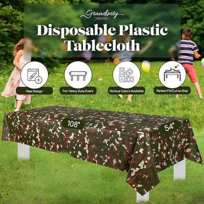 Grandipity Camouflage 1 Pack Premium Disposable Plastic Tablecloth 54 Inch. x 108 Inch. Rectangle Table Cover - color: Camouflage, size: 54" x 108" (Rectangular)