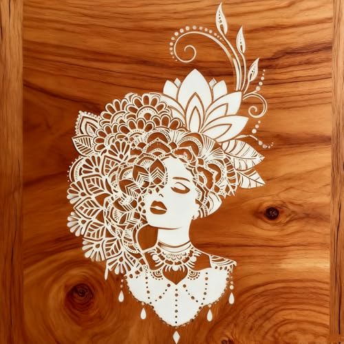 TIAMECH A4 Reusable Mandala Lady Stencil for Painting | Jewellery Flower Hairstyle Lady Layering Template, DIY Wall Art, Wood Furniture, Scrapbook & Crafts (8.3x11.7inch) - style: Jewellery Girl