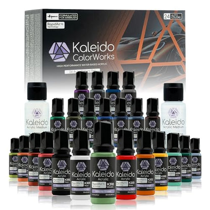 Gaahleri Kaleido Water-Based Acrylic Airbrush Paint Kit 24 Auto Color Set | Pre-Thinned, High Gloss, Fast-Drying, with Thinner & Cleaner - color: 24 Auto Colors Set