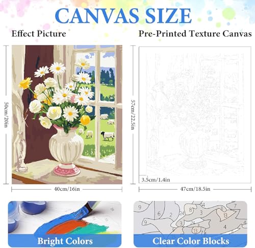 ZRIZQ Paint by Numbers Kit for Adults Beginners,Floral DIY Painting Set,Relaxing Creative Craft Activity,16x20 Inch-Flowers 6 - color: 16"X20"Rolled Canvas(Frameless)-Flowers 6