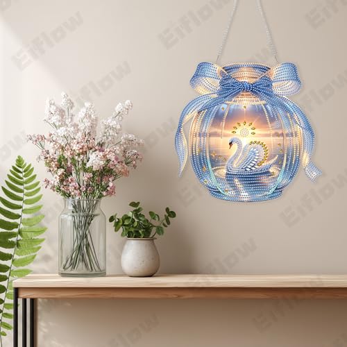 Eiflow Acrylic Diamond Art Hanging Kit for Adults, DIY Diamonds Painting Door Hanger Board Kit, Special Crystal Diamond Art Painting Pendant Ornament (Swan) - color: Swan