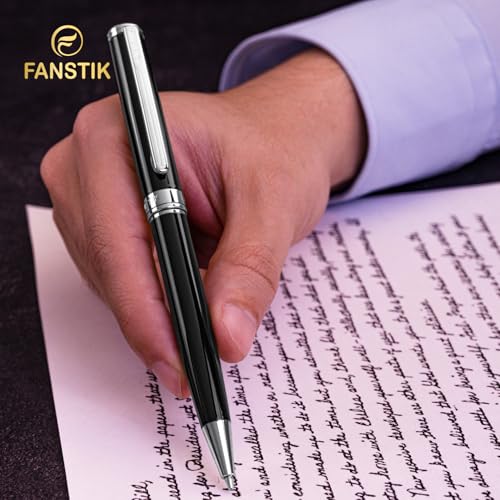 FANSTIK Customized Black & Silver Luxury ballpoint pen, fancy gift set for women, Chrome Finish, Professional executive pen gift set for men (Lux Custom-BallPoint Black-Silver) - color: B Cust-BallPoint Black-Silver