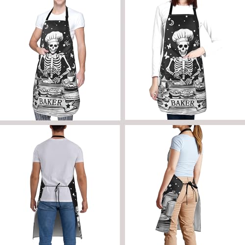 Funny Apron Polyester Grooming Aprons with Pocket for Cooking Kitchen Grilling Adults - color: Black Skull Men