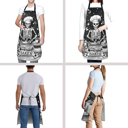 Funny Apron Polyester Grooming Aprons with Pocket for Cooking Kitchen Grilling Adults - color: Black Skull Men