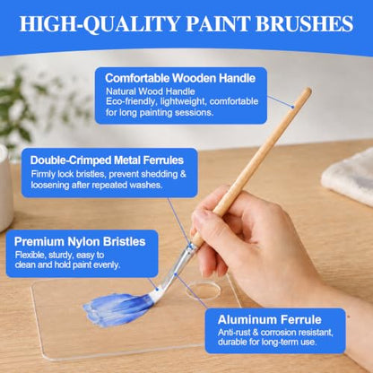 3 Pack Canvases for Painting with Multi Pack 11x14, 5x7, 8x10, Painting Canvas for Oil & Acrylic Paint, ESRICH 25Pcs Paint Brushes Set, 7 Shapes Paintbrushes for Acrylic Painting