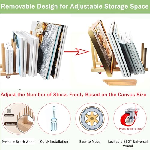 Artwork Storage Rack with Brake Caster Wheels,Art Drying Rack, Canvas Storage Rack,Wood Storage Stand for Drawing Board, Prints, Perfect for Studios,Galleries, Museums, Art Venues (12in) - size: Small