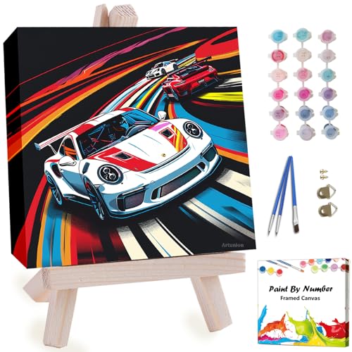 Artunion Framed Paint by Numbers Kit for Adults Beginners & Kids Ages 8-12,Racing Car Paint by Number with Frame,Car Lovers Paint by Numbers Kit on Canvas 10 * 10 Inch Without Easel - color: ZXT-341-F