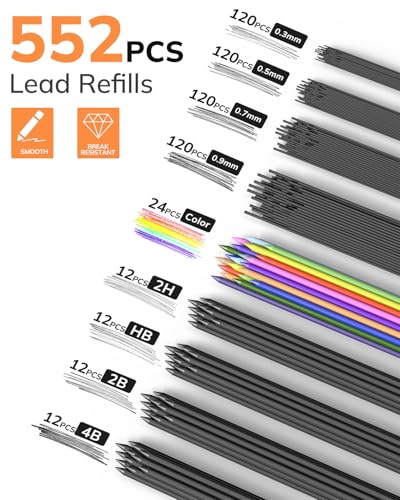 Four Candies 27PCS Metal Mechanical Pencil Set, Art Supplies with Case - style: 0.3mm+0.5mm+0.7mm+0.9mm+2.0mm