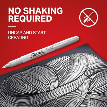 Sharpie Metallic Permanent Markers, Fine Point, Silver, 4 Count - For Black Paper or Dark Surfaces, Arts & Crafts, Posters