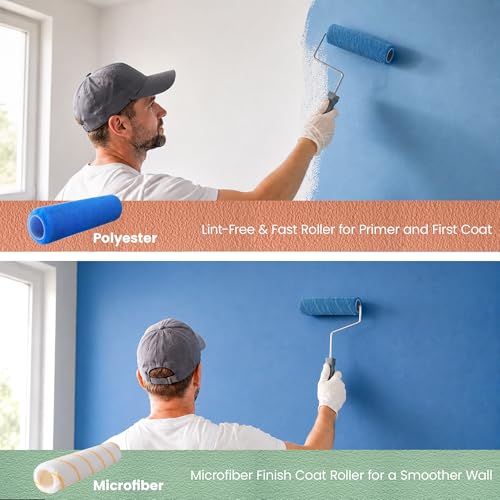 VOOMEY Paint Roller Kit with Adjustable Extension Pole(13.4-36 Inch) | Paint Tray, Brushes and Roller Covers for Interior Wall, Ceiling and Home Painting Projects - size: 9 Inch Kit with Extension Pole
