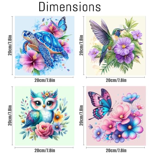 Canrichshop 4 Pack Framed Paint by Numbers Kit for Adults Beginner & Ages Over 12,Animals Paint by Number Kits, DIY Number Painting for Adults Flowers for Decor Present 8X 8 inch - color: BKH1725+BKH1726+BKH1727+BKH1728