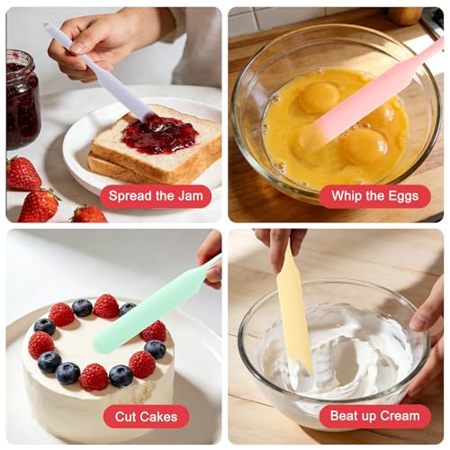 Silicone Jar Spatula 4 pcs Jar Scraper Long Handle Thin Spatula Heat Resistant Sourdough Stirring Stick Cake Cream Spatulas Set Non-Stick Jam Spreader for Kitchen Cake Cream Butter Jam Baking Mixing - color: Style4: 4 PCS