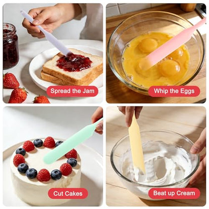 Silicone Jar Spatula 4 pcs Jar Scraper Long Handle Thin Spatula Heat Resistant Sourdough Stirring Stick Cake Cream Spatulas Set Non-Stick Jam Spreader for Kitchen Cake Cream Butter Jam Baking Mixing - color: Style4: 4 PCS