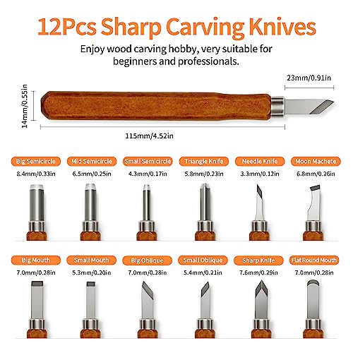 Wood Carving Tools Kit - Wood Carving Knife Set for Beginners, Professionals, Hobbyists, Artists, and Sculptors - Multipurpose Sculpting, Soap Carving, Pumpkin Carving(WOOD HANDLE)