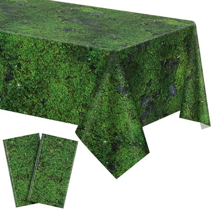 Kochorie 2 Pieces Green Moss Pattern Plastic Tablecloth 108 x 54 Inch Disposable Green Grass Table Cover for Forest Jungle Nature Themed Party Table Decorations - style: Green Moss