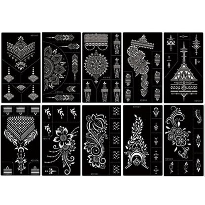 Temporary Tattoo Stencils, 10 Sheets Henna Tattoo Templates for Women Girls - color: Dark Black
