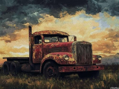 CYLVYLL Stamped Cross Stitch Kits, Vintage Car Embroidery Starter Kit for Adult Beginners, Classic Cars Trucks Cross Stitch Kits for Adults, 12x16 inch