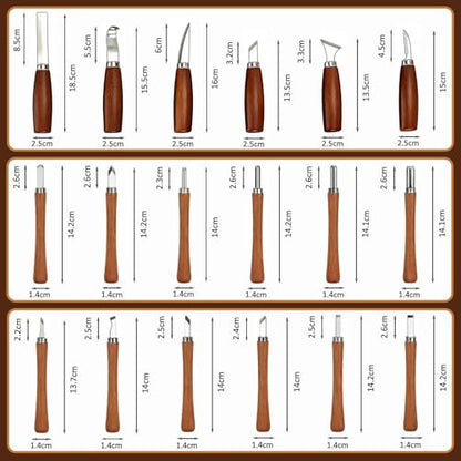 Wood Carving Kit, 18Pcs Professional Whittling Tools with 6 Wood Carving Knives 12 Detail Knives for Beginners Enthusiasts Gift DIY-Natural Wood-18 pcs