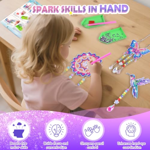 Diamond Art Kits for Kids Ages 8-12, 3 PCS DIY Gem Art Suncatchers for Kids - color: Blue and Pink