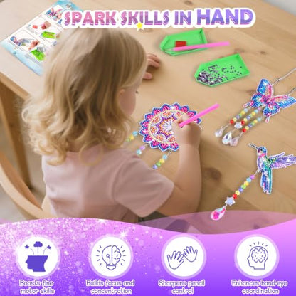 Diamond Art Kits for Kids Ages 8-12, 3 PCS DIY Gem Art Suncatchers for Kids - color: Blue and Pink