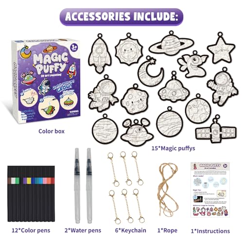 MZYTOZA Magic Foam Texture Painting Kit - 3D Art Craft Aqua Magic Puffs Paint Kit, 15 Mess-Free Paint by Number Craft for Kids (Space and Planets) - color: Purple Space and Planets