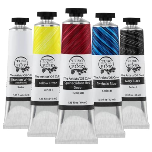 Tusc & Pine Artist Oil Paint - 40 ml Set of 5 - Mixing Colors - Non-Yellowing, Rich & Creamy Consistency, Maximum Pigment Load, Small Batch Milled Oil Paints Developed for Professional Artists - color: Mixing Colors, size: 6.75 Fl Oz (Pack of 1)